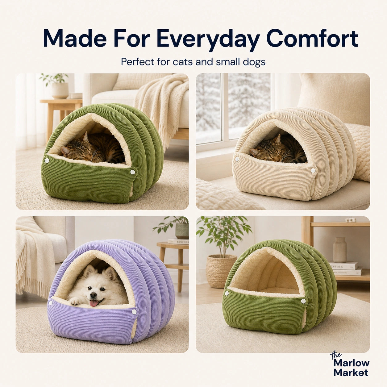 Cozy Pet Cave Bed - Warm Retreat for Cats and Small Dogs