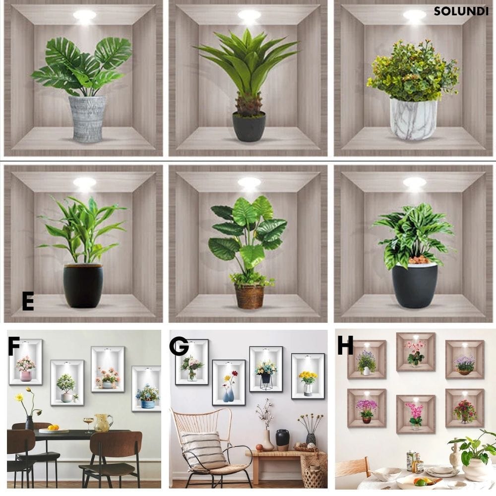 3D Green Plant Wall Stickers – Set of 4, 5, or 6 Pieces, Vinyl Wall Decals 5