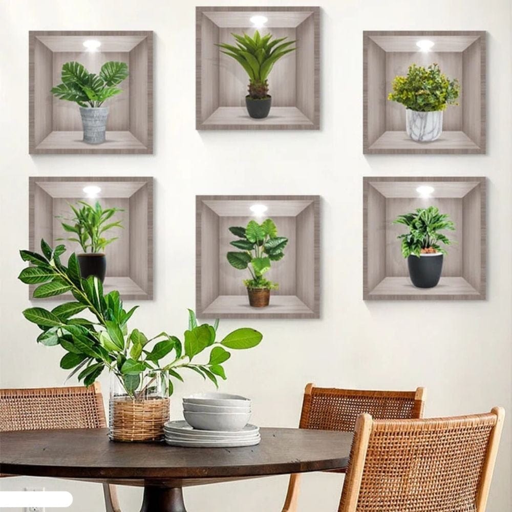 3D Green Plant Wall Stickers – Set of 4, 5, or 6 Pieces, Vinyl Wall Decals 6