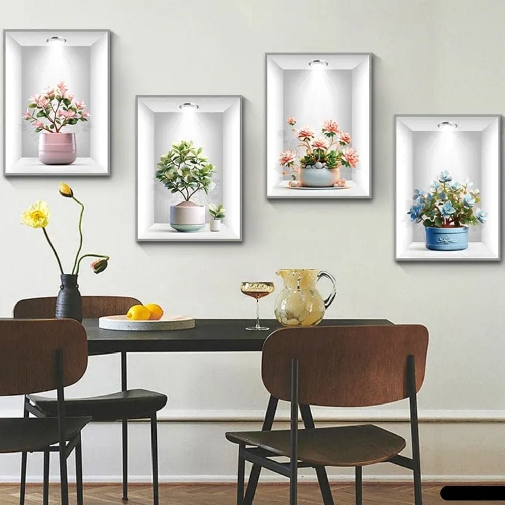 3D Green Plant Wall Stickers – Set of 4, 5, or 6 Pieces, Vinyl Wall Decals 7