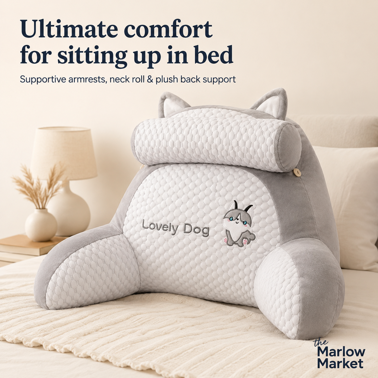 Backrest Reading Pillow with Arms – Ultimate Comfort for Sitting Up in Bed