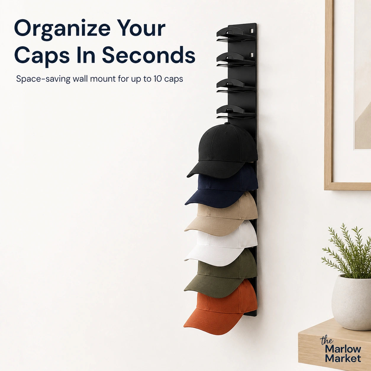 Cap Organizer Wall Mount (10 Caps) – Space-Saving Hat Organizer for Easy Access