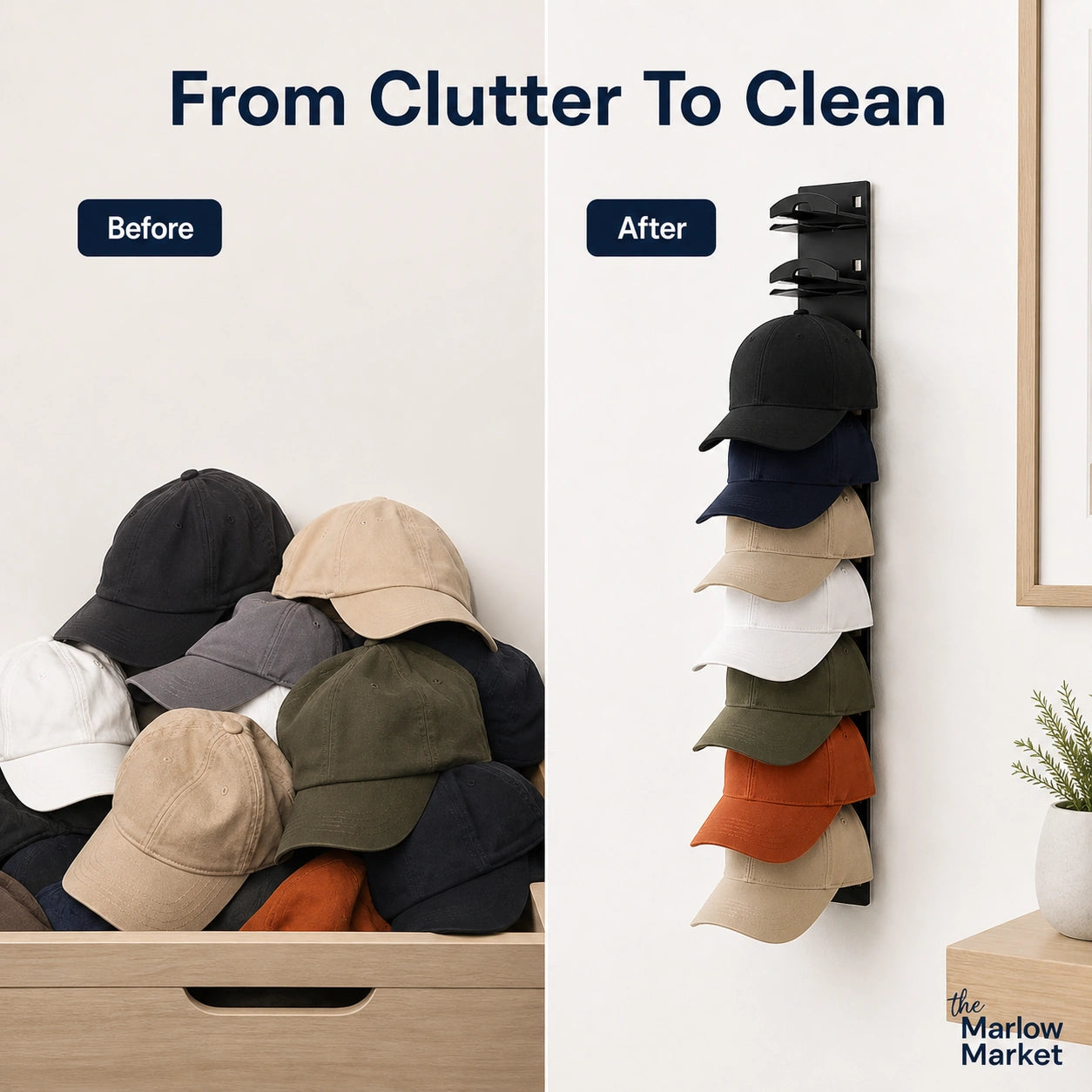 Cap Organizer Wall Mount (10 Caps) – Space-Saving Hat Organizer for Easy Access