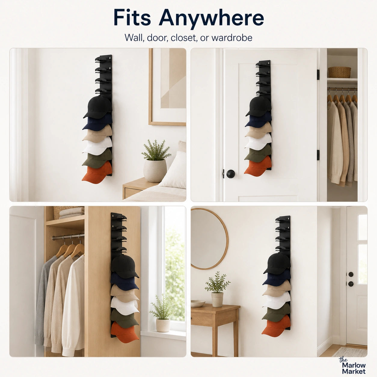 Cap Organizer Wall Mount (10 Caps) – Space-Saving Hat Organizer for Easy Access