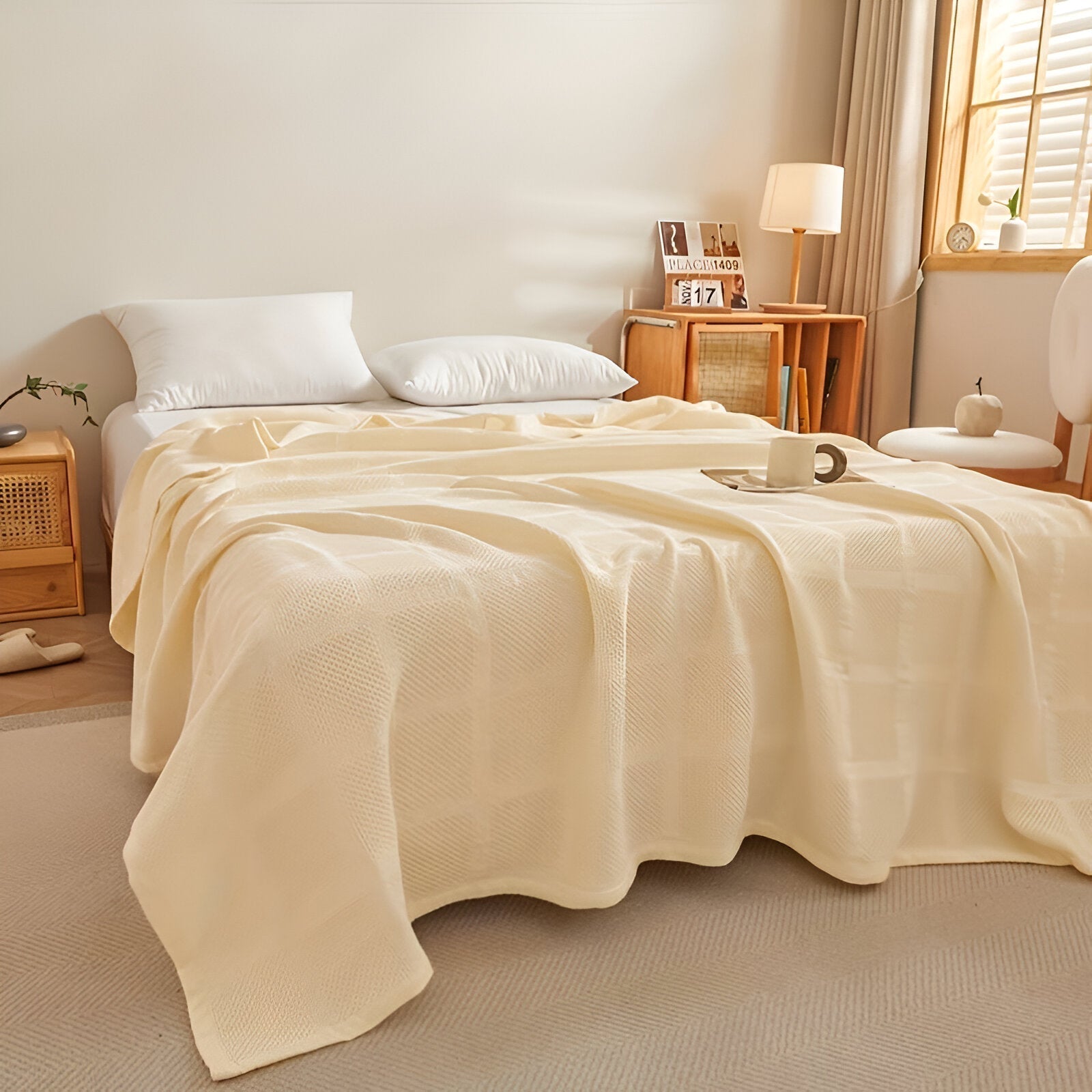Cooling Blanket – Lightweight Waffle Texture, 100% Cotton, Standard Size 10