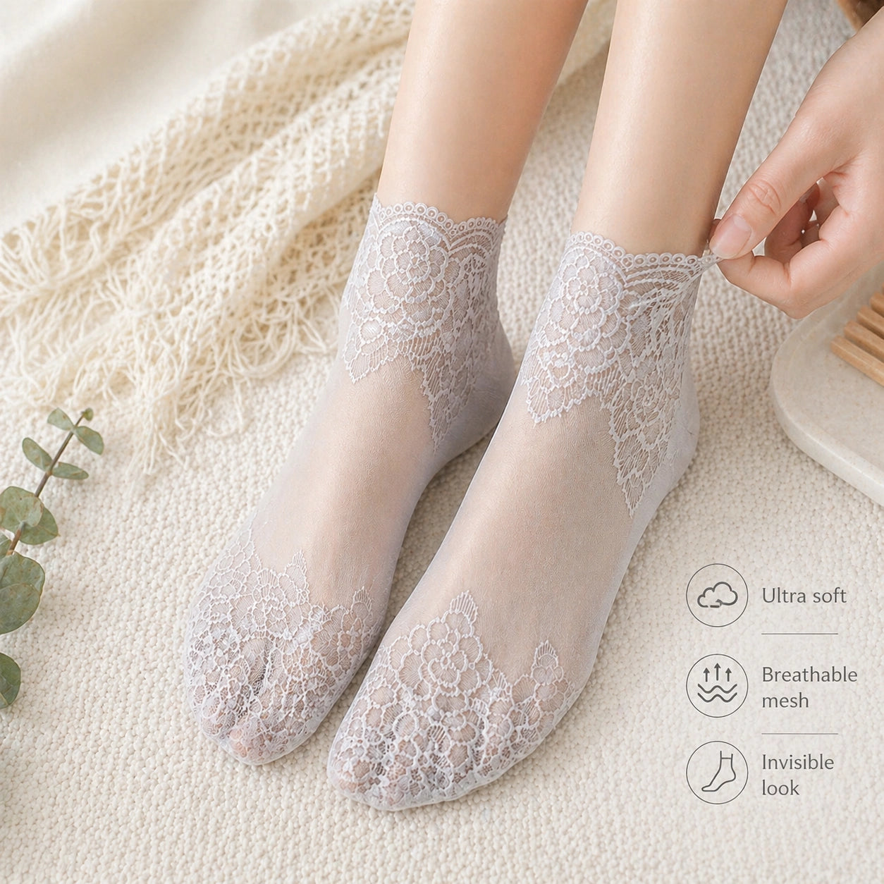 Invisible Lace Socks (Set of 4 Colors) – Elegant Comfort for Any Outfit