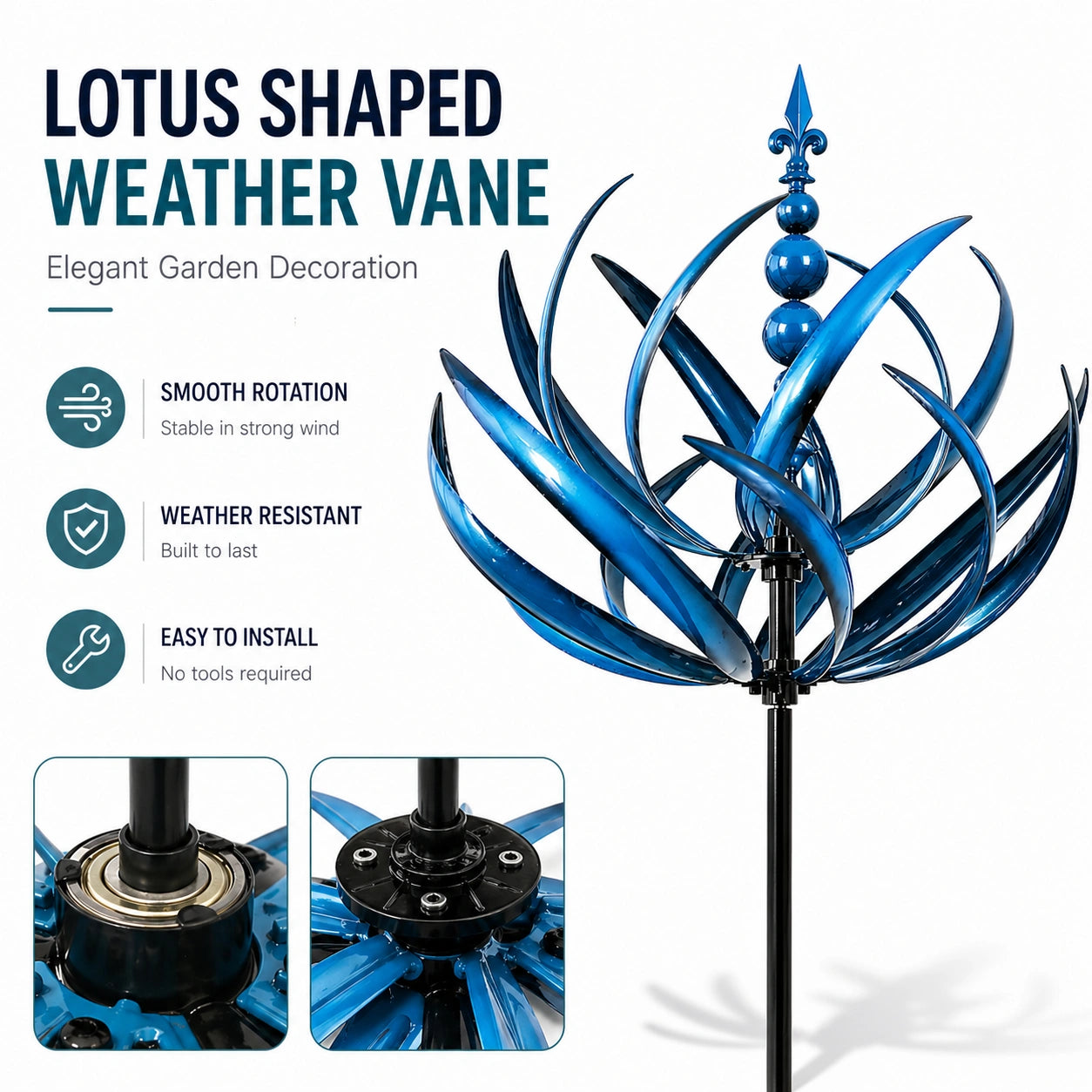 Lotus Shaped Weather Vane – Elegant Garden Decoration for Outdoor Spaces