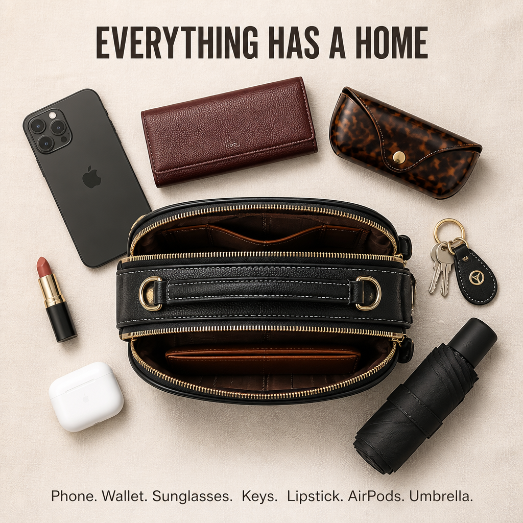 Mini Leather Crossbody Bag – 5 Organized Pockets, Compact Design, Multiple Colors 1