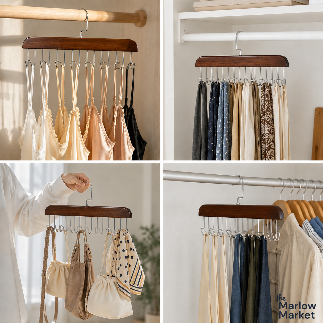 MultiHook Closet Organizer Hanger with 8 Hooks – Space-Saving Rack for Scarves, Bags & Accessories