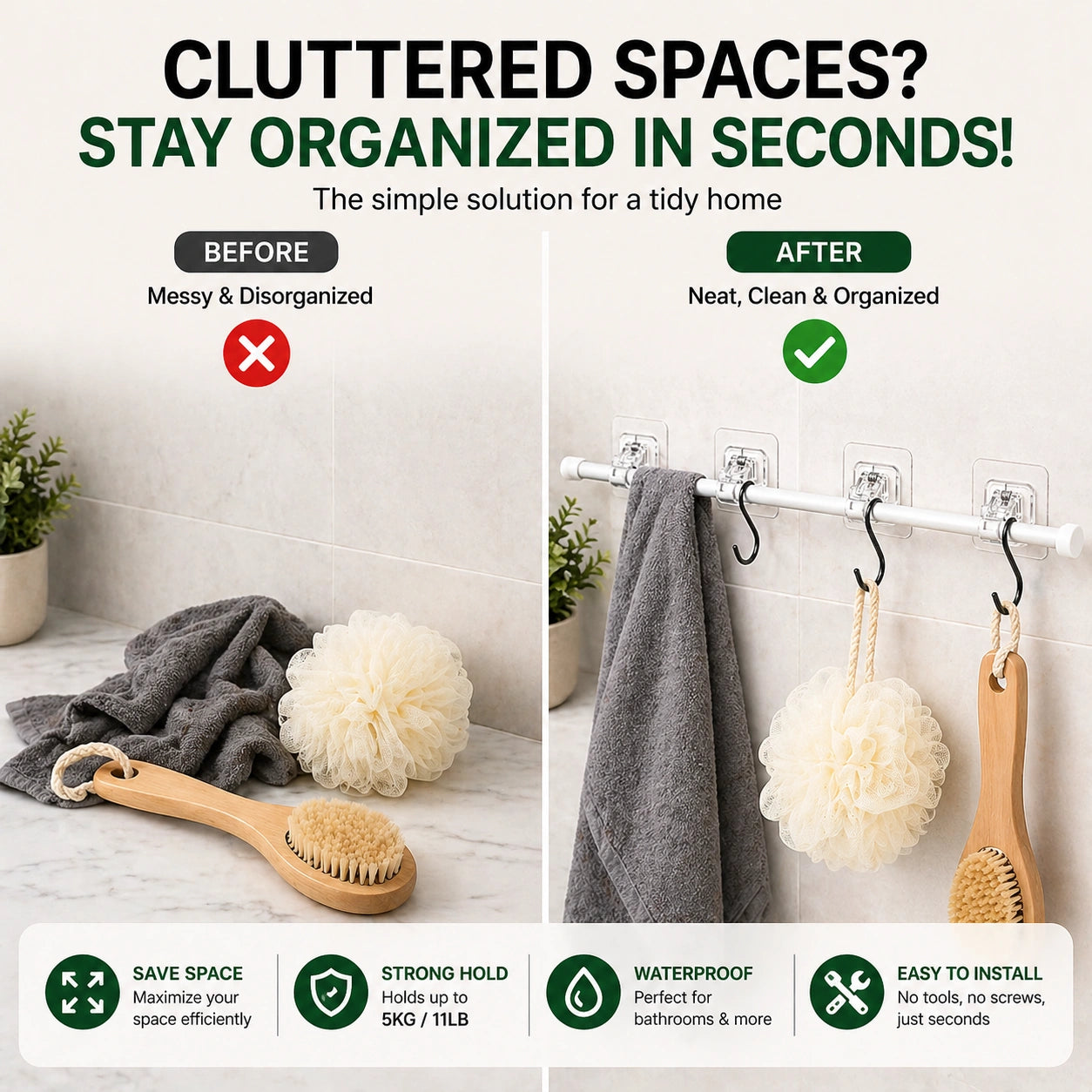 Portable Wall Hooks (Set of 4) – Space-Saving Solution for Organizing