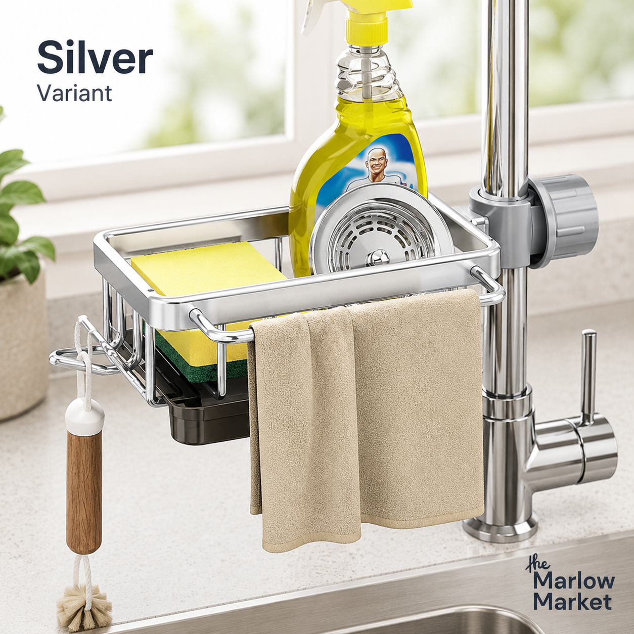 Aluminum Kitchen Sink Organizer – Space-Saving Caddy for Sponges and Soap