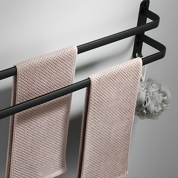 Towel Holder – Black Aluminum, Flexible Installation 40-60 cm for Bathroom 0