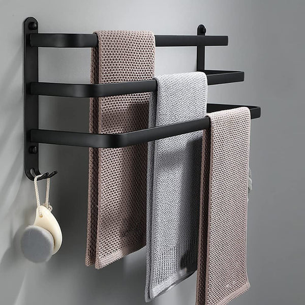 Towel Holder – Black Aluminum, Flexible Installation 40-60 cm for Bathroom 1