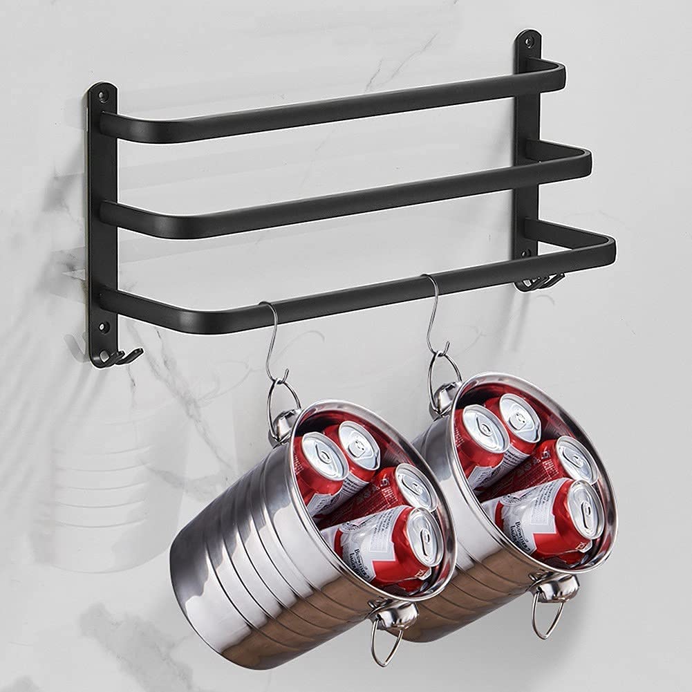 Towel Holder – Black Aluminum, Flexible Installation 40-60 cm for Bathroom 2