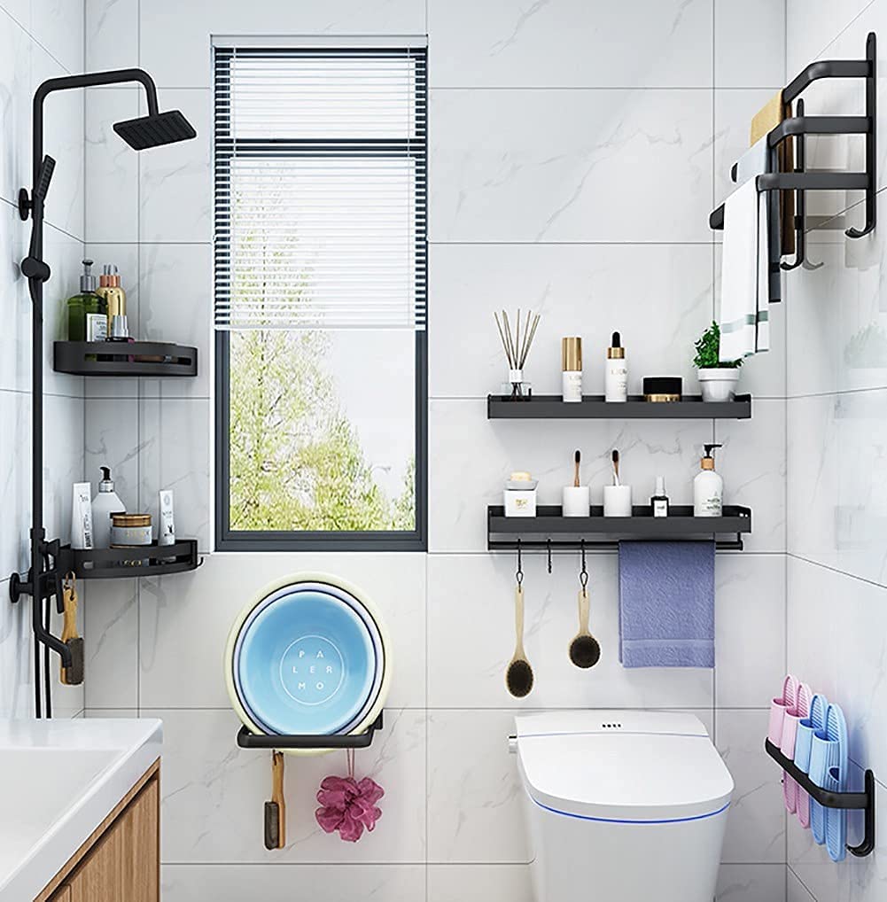 Towel Holder – Black Aluminum, Flexible Installation 40-60 cm for Bathroom 3