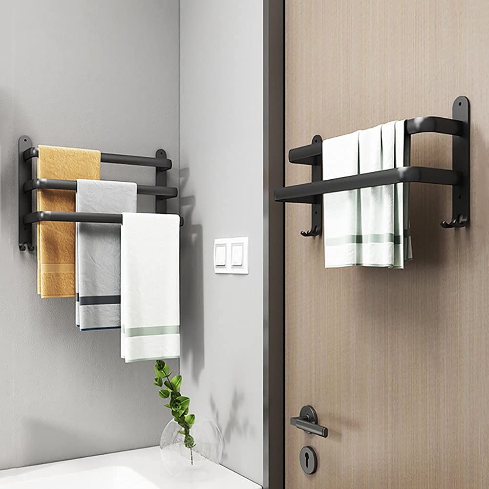 Towel Holder – Black Aluminum, Flexible Installation 40-60 cm for Bathroom 4