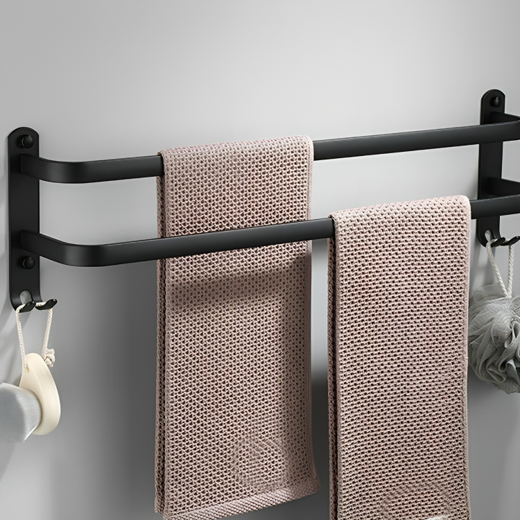 Towel Holder – Black Aluminum, Flexible Installation 40-60 cm for Bathroom 6