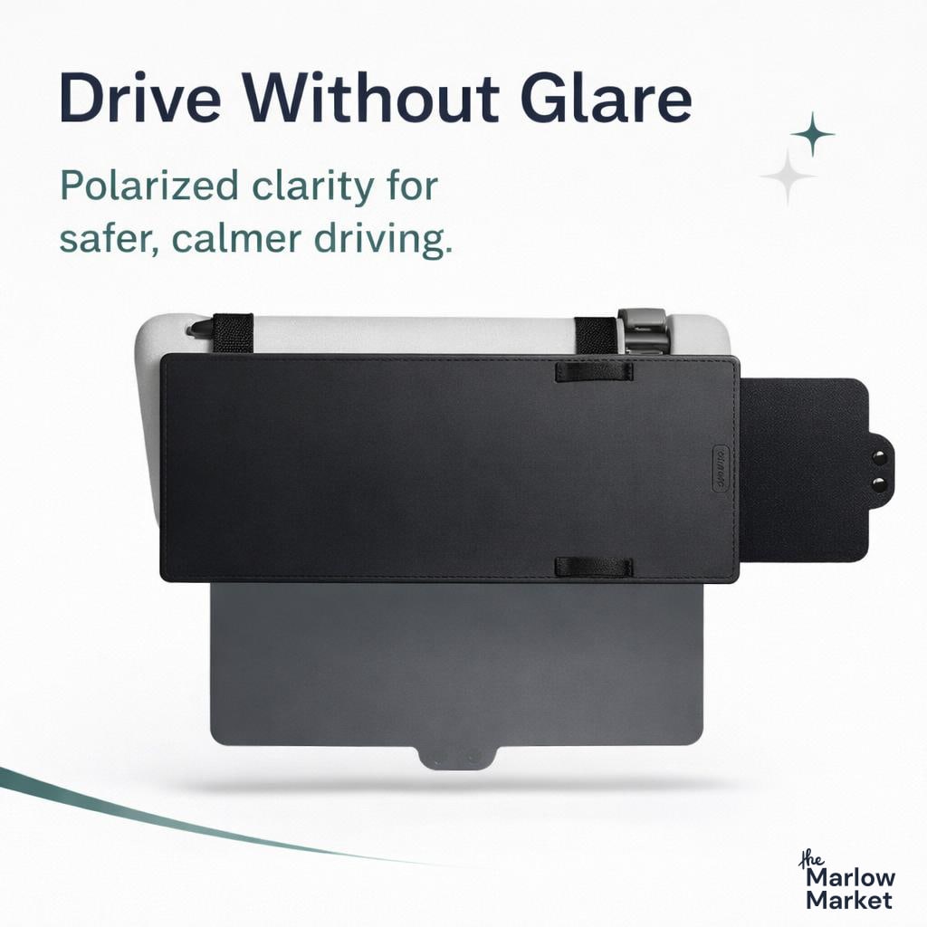 Car sunshade with text 'Drive Without Glare' on a white background