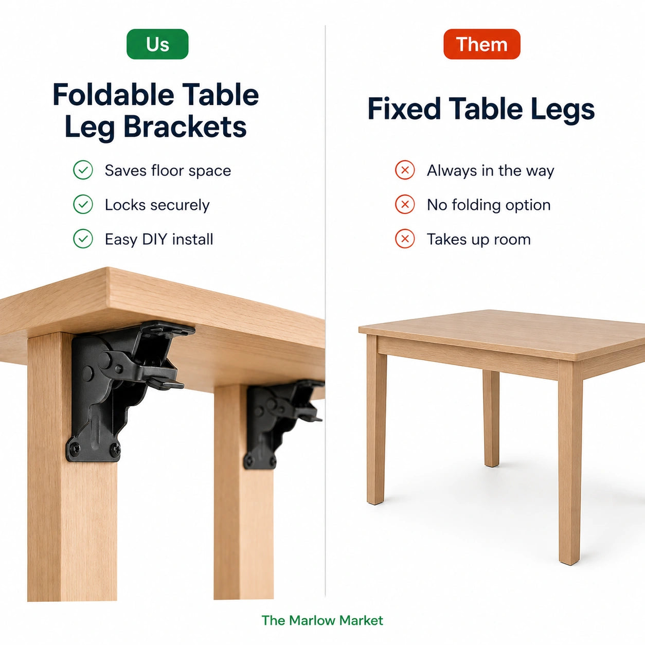 Self-Locking Folding Brackets for Table Legs – Heavy-Duty Space-Saving Support (Set of 2)