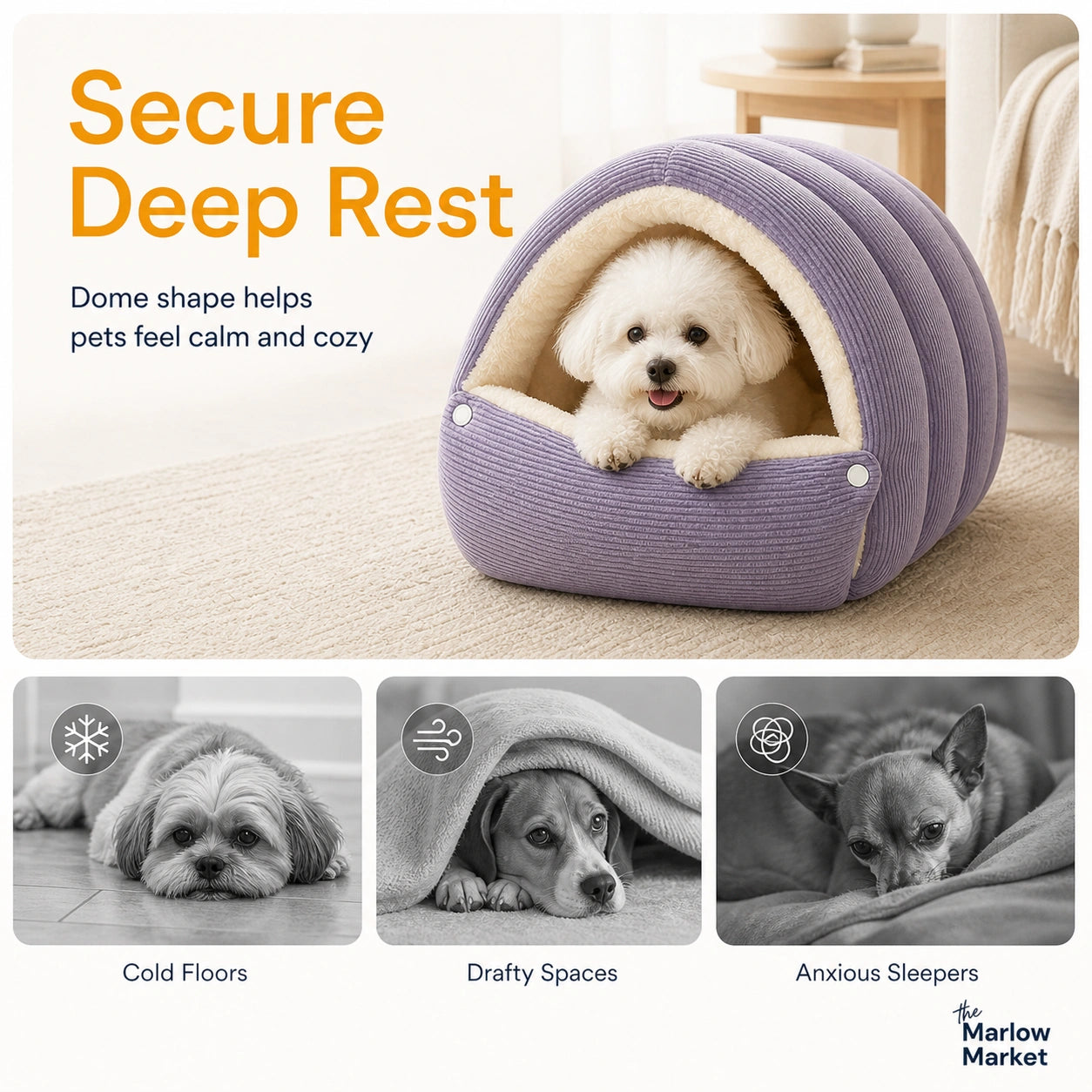 Cozy Pet Cave Bed - Warm Retreat for Cats and Small Dogs