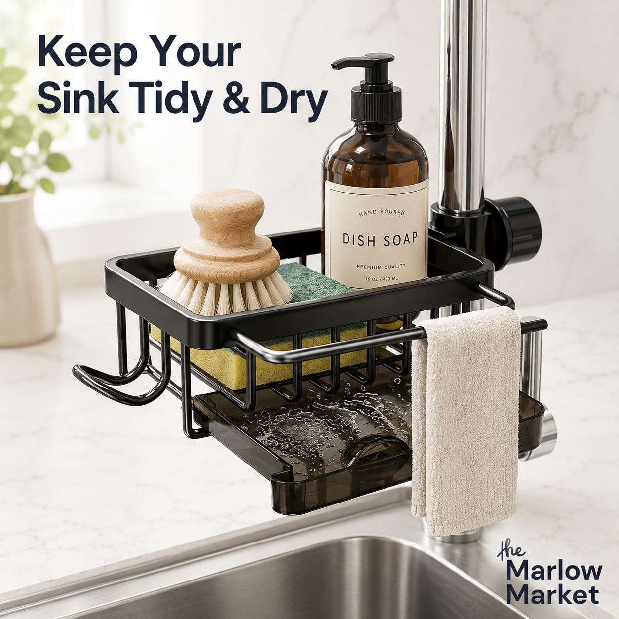 Aluminum Kitchen Sink Organizer – Space-Saving Caddy for Sponges and Soap