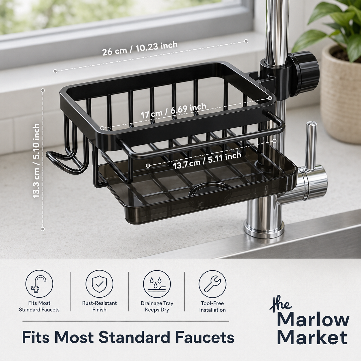 Aluminum Kitchen Sink Organizer – Space-Saving Caddy for Sponges and Soap