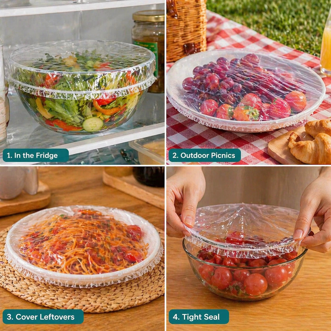 Stretchable Food Covers Set (100 pcs) – Airtight Fit for Bowls, Plates & Leftovers