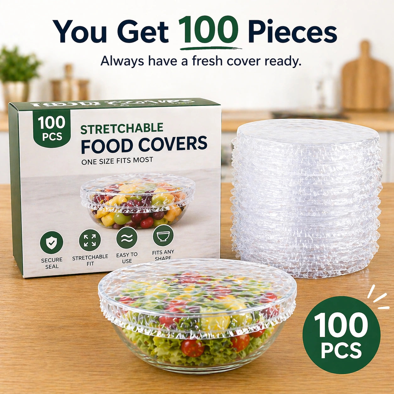 Stretchable Food Covers Set (100 pcs) – Airtight Fit for Bowls, Plates & Leftovers