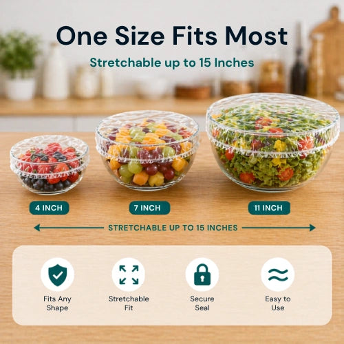 Stretchable Food Covers Set (100 pcs) – Airtight Fit for Bowls, Plates & Leftovers