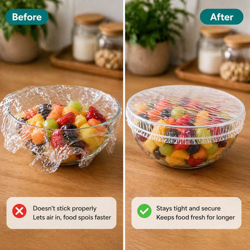 Stretchable Food Covers Set (100 pcs) – Airtight Fit for Bowls, Plates & Leftovers